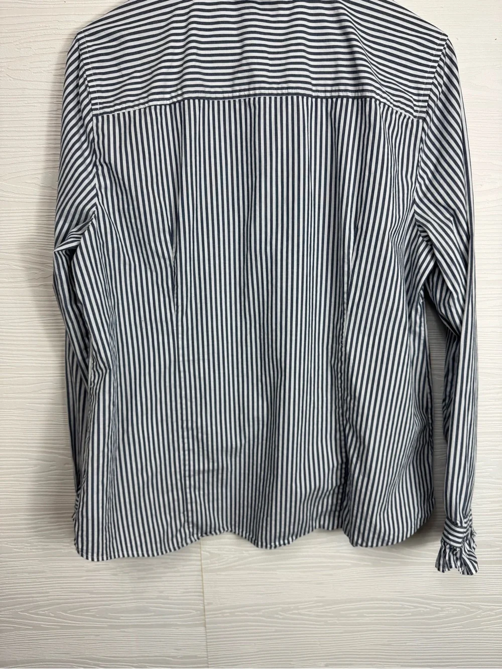 J. Crew Ruffleneck button-up top Blue White Striped XL